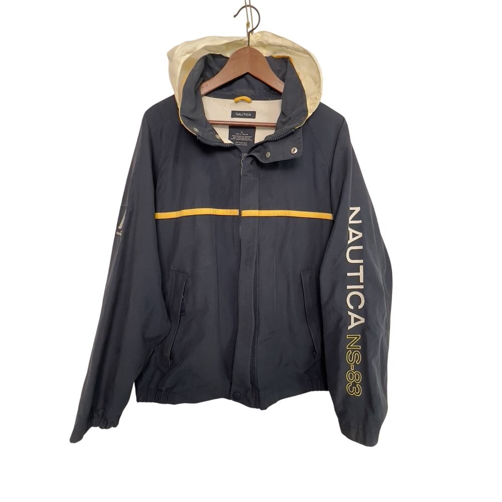 Vintage 90’s Nautica NS 83 Four Seasons Men's Sz L Hidden Hood Full Zip Jacket